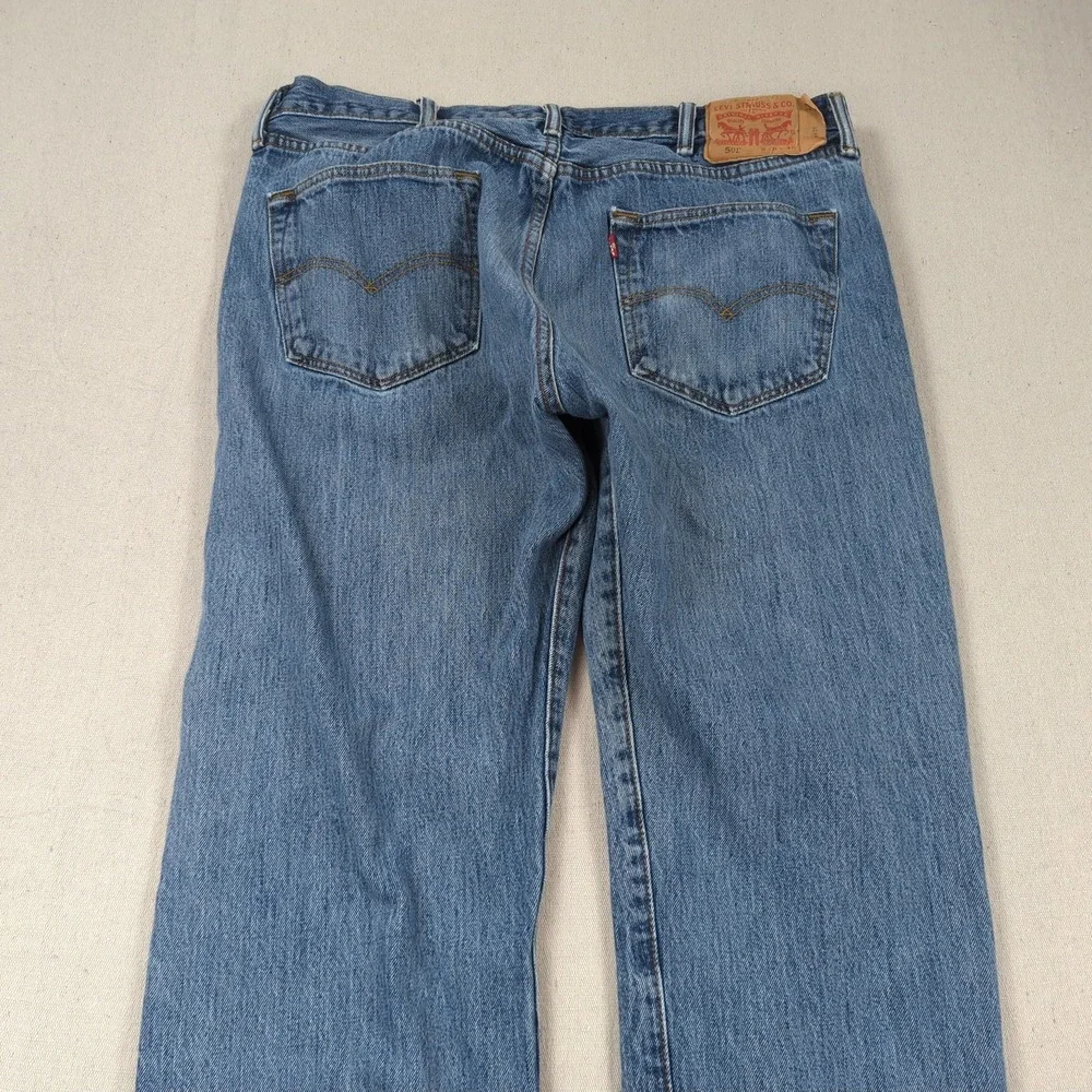 Levis Jeans Mens 38x34 Blue 501 Button Fly Classic American Distressed